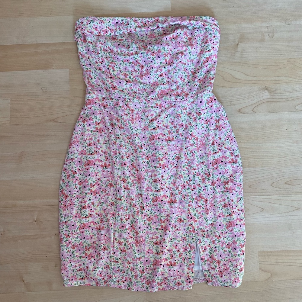 Pink floral mini dress